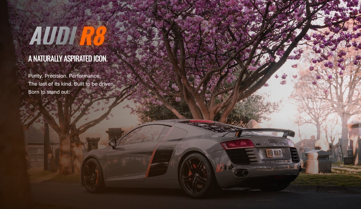 Screenshot of the R8 WAD Audi R8 custom showcase website